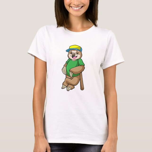Sloth at Baseball with Baseball bat T-Shirt (Front)