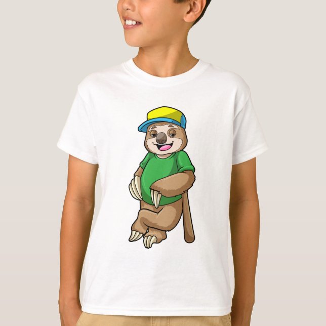 Sloth at Baseball with Baseball bat T-Shirt (Front)