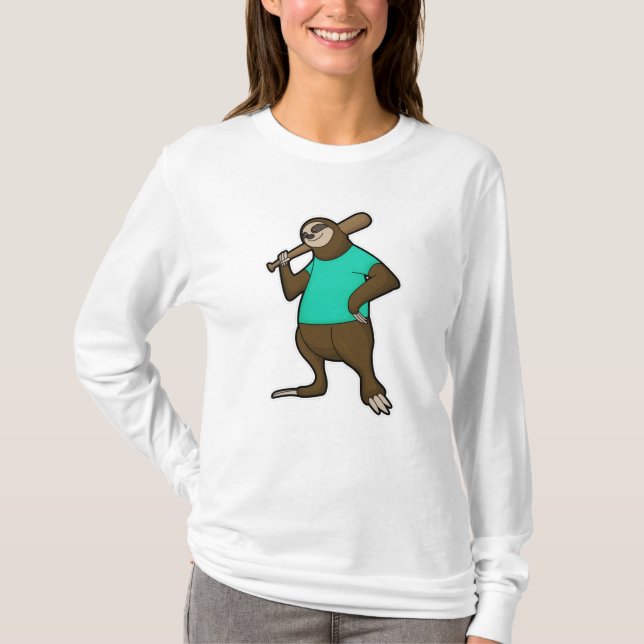 Sloth at Baseball with Baseball bat T-Shirt (Front)
