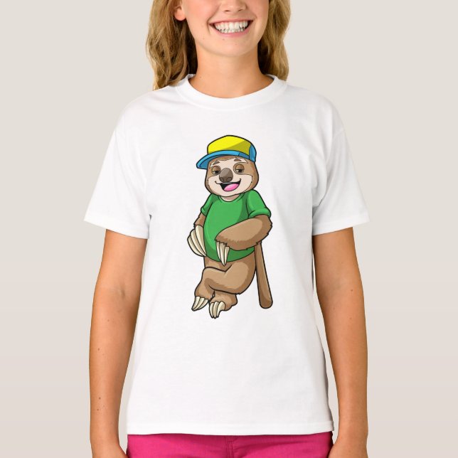 Sloth at Baseball with Baseball bat T-Shirt (Front)