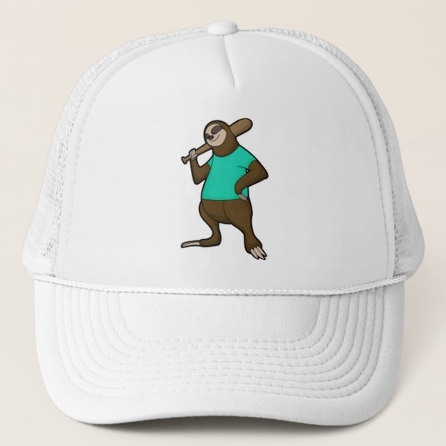 Sloth at Baseball with Baseball bat Trucker Hat (Front)