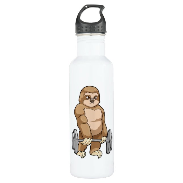 Sloth at Bodybuilding with Barbell 710 Ml Water Bottle (Front)