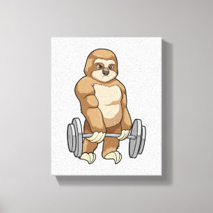 Sloth at Bodybuilding with Barbell Canvas Print