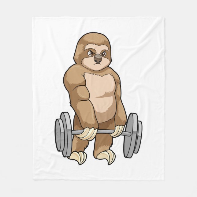 Sloth at Bodybuilding with Barbell Fleece Blanket (Front)