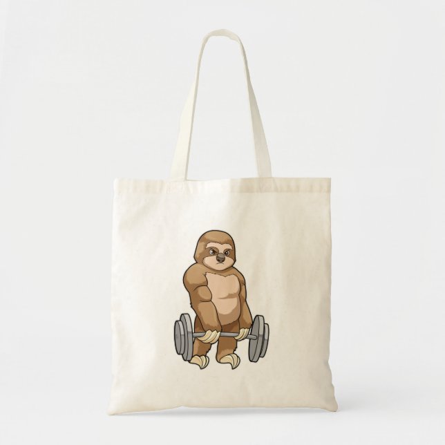 Sloth at Bodybuilding with Barbell Tote Bag (Front)