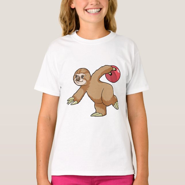 Sloth at Bowling with Bowling ball T-Shirt (Front)