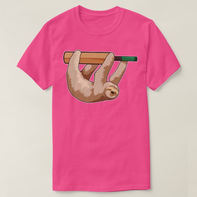 Sloth at Cricket with Cricket bat T-Shirt (Design Front)