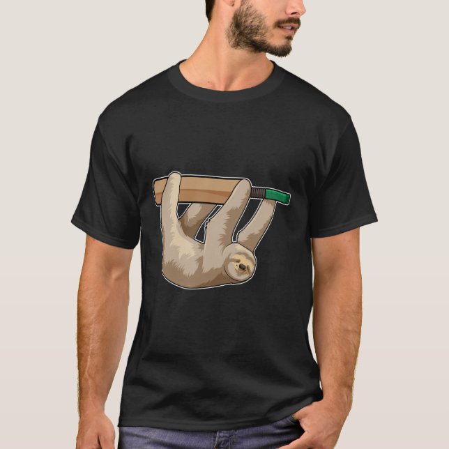Sloth at Cricket with Cricket bat T-Shirt (Front)