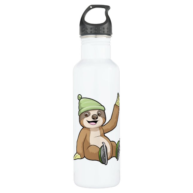 Sloth at Ice skating with Ice skates 710 Ml Water Bottle (Front)
