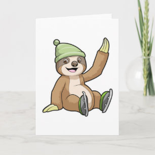 Sloth at Ice skating with Ice skates Card
