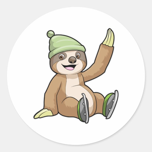 Sloth at Ice skating with Ice skates Classic Round Sticker (Front)
