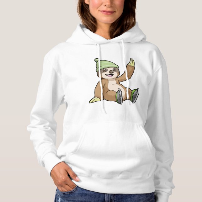 Sloth at Ice skating with Ice skates Hoodie (Front)