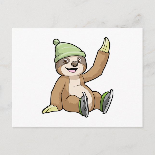 Sloth at Ice skating with Ice skates Postcard (Front)
