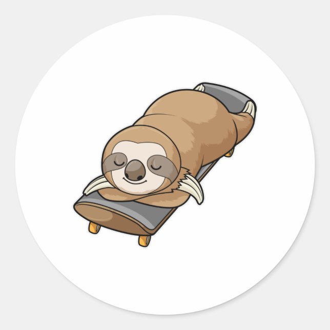 Sloth at Sleeping with Skateboard Classic Round Sticker (Front)