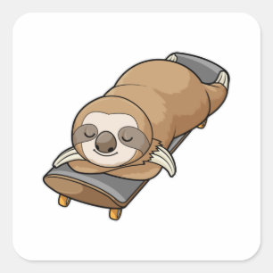 Sloth at Sleeping with Skateboard Square Sticker