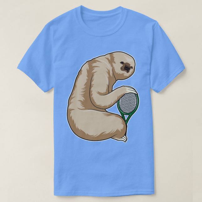 Sloth at Tennis with Tennis racket T-Shirt (Design Front)