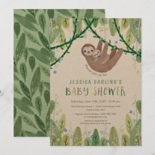 Sloth Baby Boy Bow Tie Shower Jungle Theme Invitation