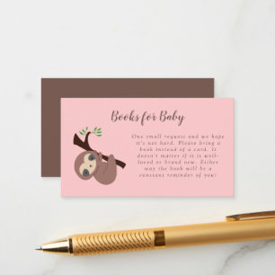 Sloth Baby Shower Book Request Card Cute Pink