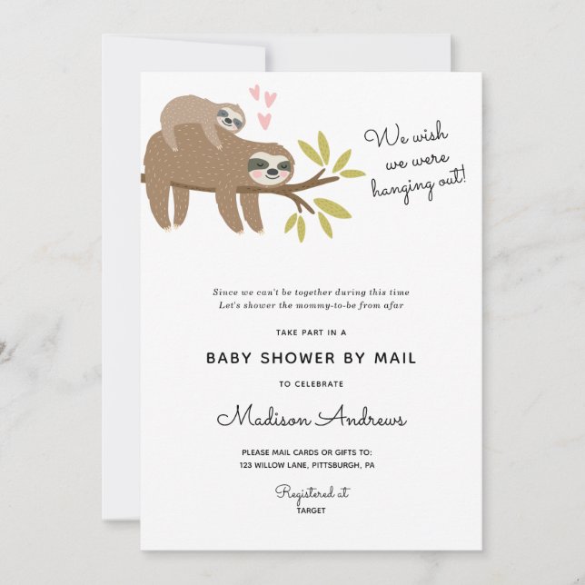 Sloth Baby Shower by Mail Invitation (Front)