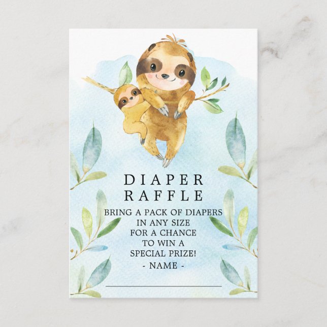 Sloth Baby Shower Diaper Raffle Ticket Enclosure Card (Front)