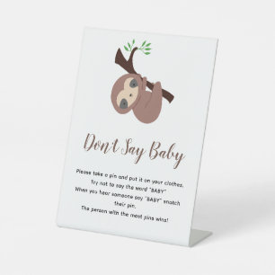 Sloth Baby Shower Don't Say Baby Game Neutral Pedestal Sign