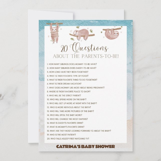 Sloth Baby Shower - Editable Name, 5x7 Invitation (Front)