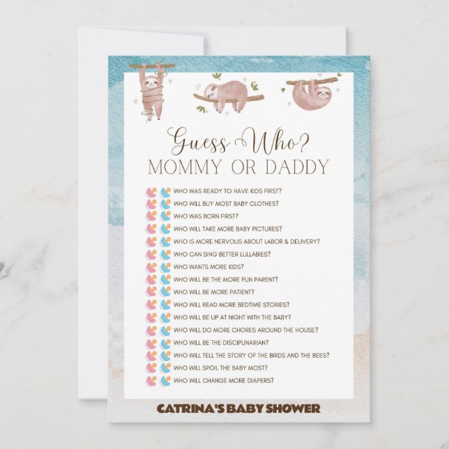 Sloth Baby Shower - Editable Name, 5x7 Invitation (Front)