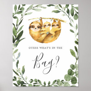 Sloth Baby Shower Guess What's in the Bag Game Poster