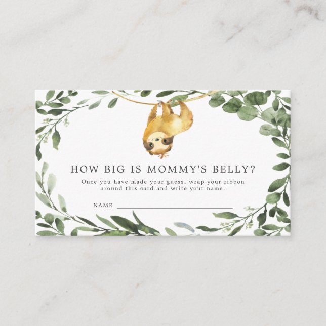 Sloth Baby Shower How Big is Mummy's Belly Card (Front)