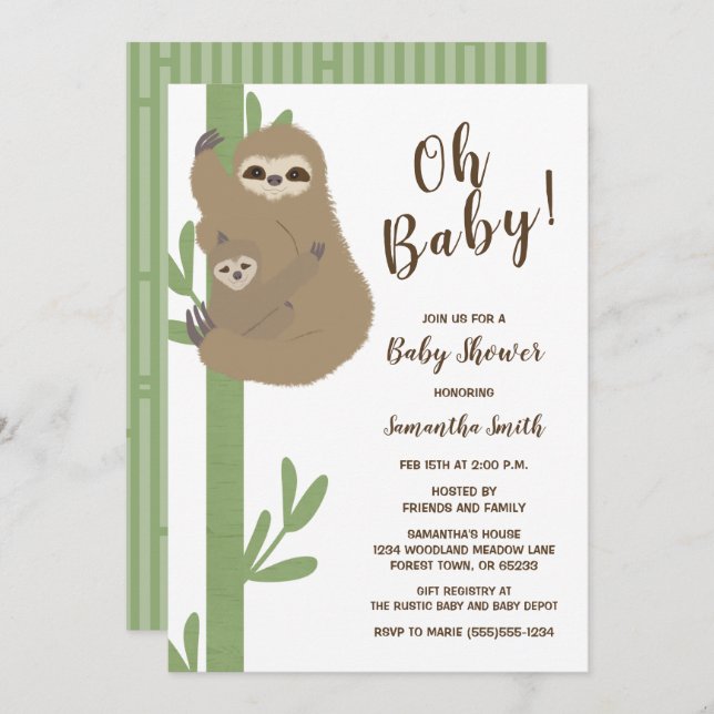 Sloth Baby Shower Invitation (Front/Back)