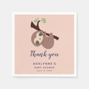 Sloth Baby Shower Thank you Script Cute Simple Napkin