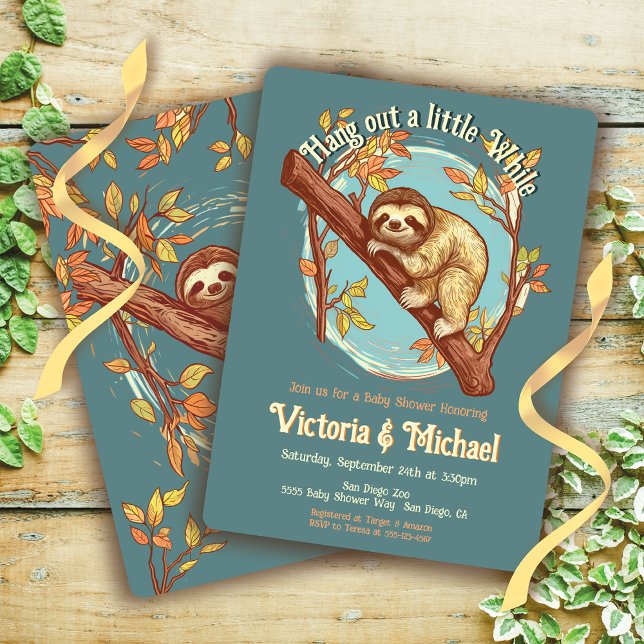 Sloth Baby Shower woodcut  Invitation (Creator Uploaded)