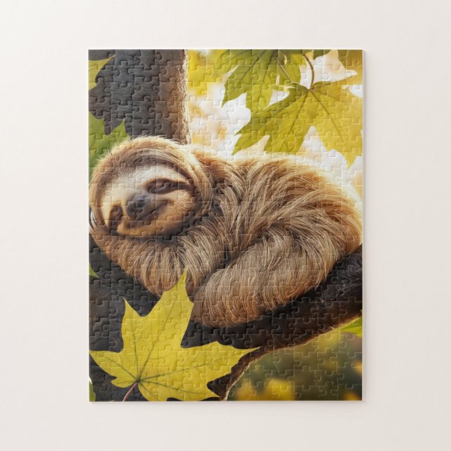 Sloth baby sleeping in tree unique fall jigsaw puzzle (Vertical)