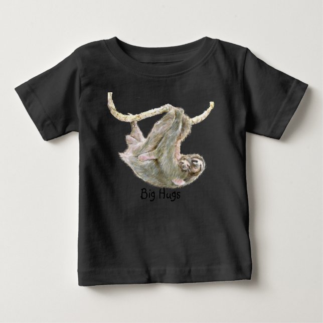 Sloth, baby with mom "Big Hugs" Baby T-Shirt (Front)