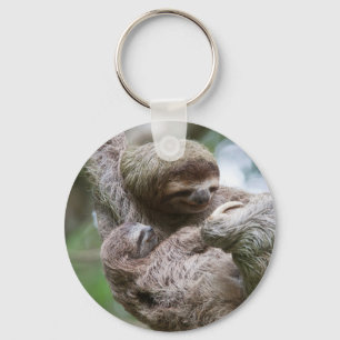 Sloth Baby with Mother Hanging from a Tree Key Ring