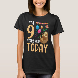 Sloth Balloon Cake Tree Happy Birthday I'm 9 Years T-Shirt