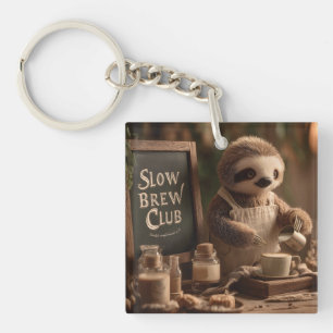Sloth Barista "Slow Brew Club" Cafe Illustration Key Ring