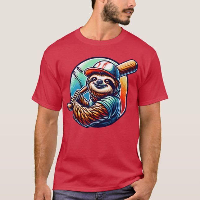 Sloth Baseball Player Funny Sports Design boy frie T-Shirt (Front)