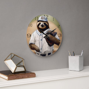 Sloth Baseball Player, Large Clock