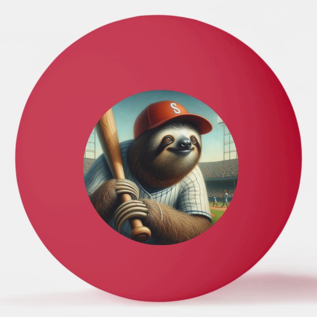 Sloth Baseball Player Ping Pong Ball (Front)