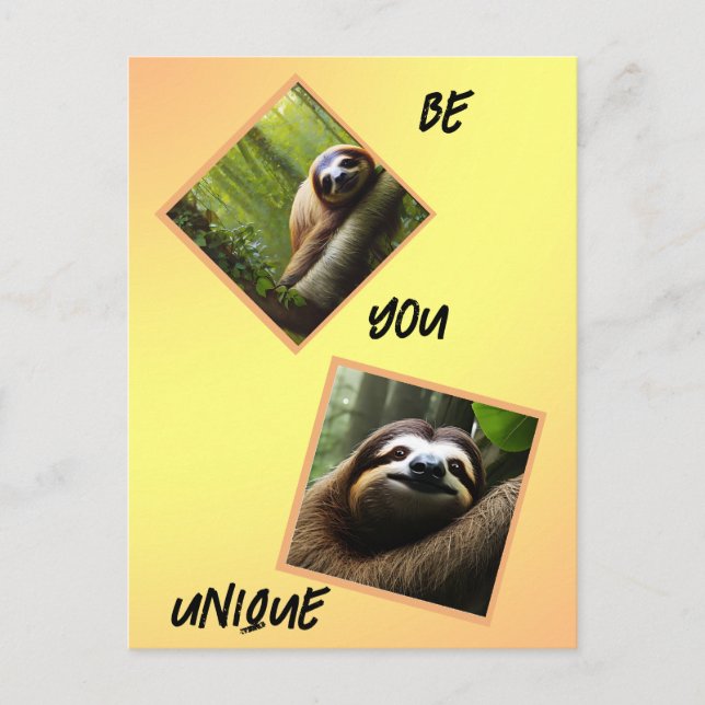 Sloth "Be You Unique", Holiday Postcard (Front)