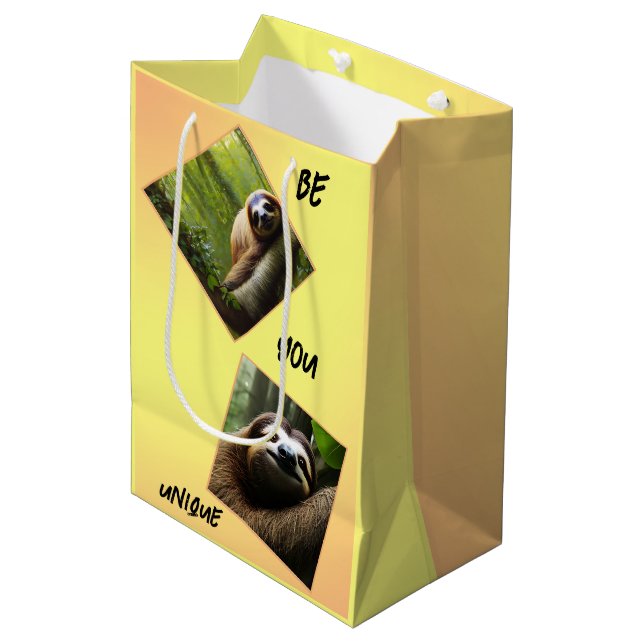 Sloth "Be You Unique",  Medium Gift Bag (Front Angled)
