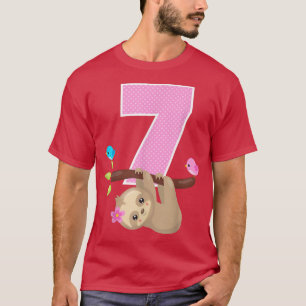 Sloth Bear 7th Birthday Girl 7 Year Old Birthday S T-Shirt