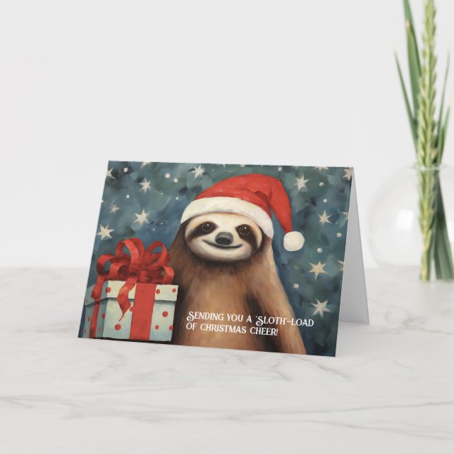 Sloth Bearing a Gift Christmas Card (Front)