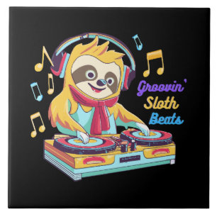 Sloth Beats retro vintage vibrant Tile