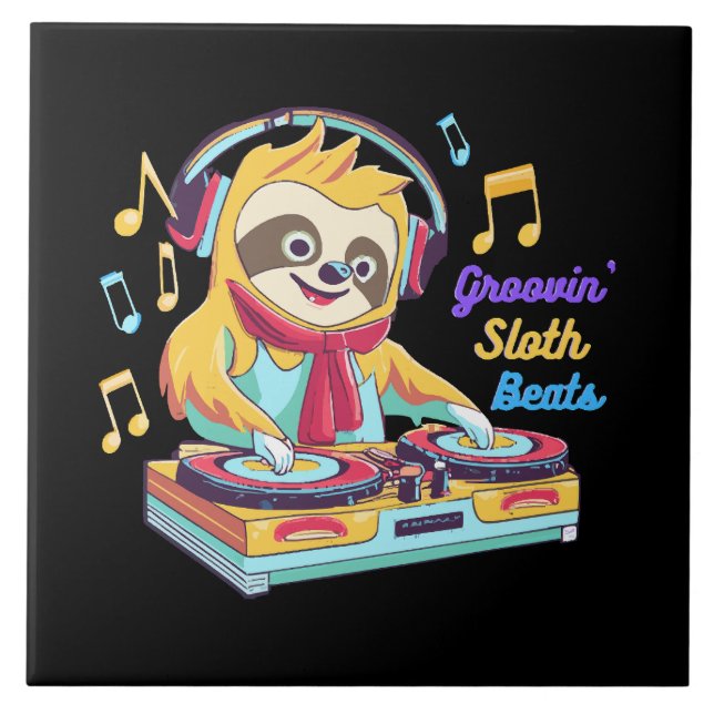  Sloth Beats retro vintage vibrant Tile (Front)