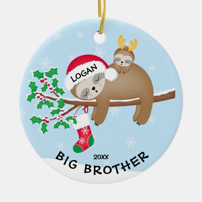 Sloth  Big Brother Christmas Ornament (Front)