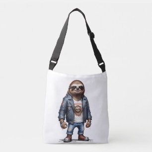 Sloth Biker Rebel Leather Jacket Cool Style Urban Crossbody Bag