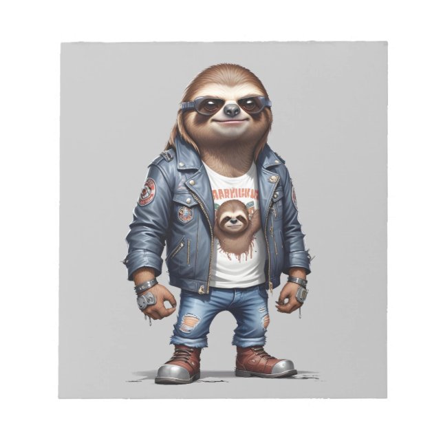 Sloth Biker Rebel Leather Jacket Cool Style Urban Notepad (Front)