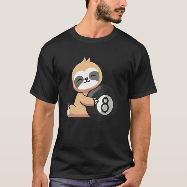 Sloth Billiard Cute Sloth Holding Billiard Ball Sp T-Shirt (Front)